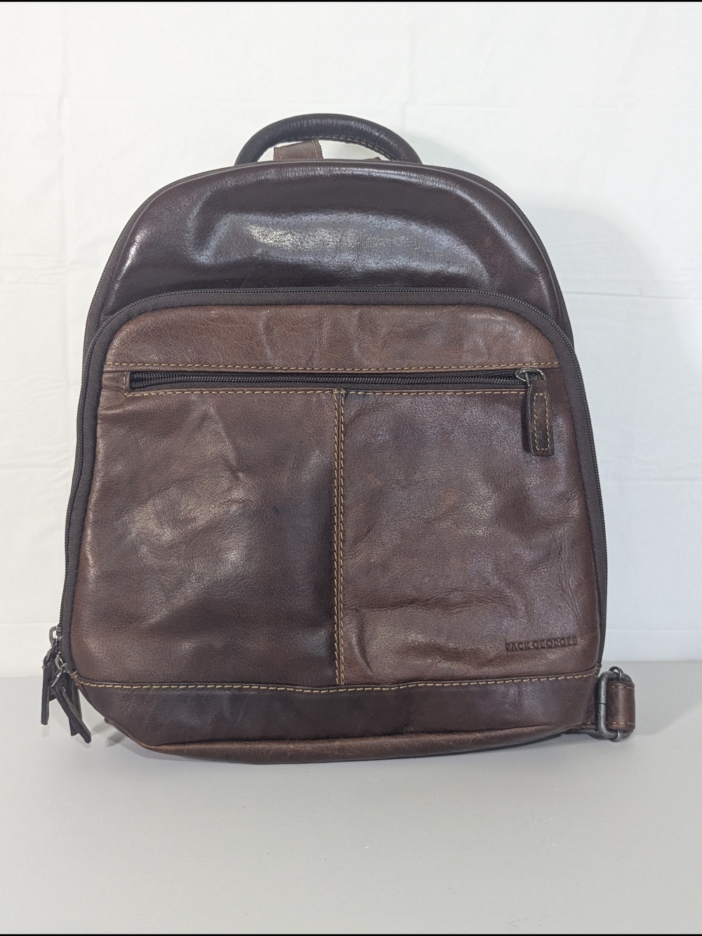 Jack Georges Brown Genuine Leather Backpack Daypack Travel Bag Vintage Distresse